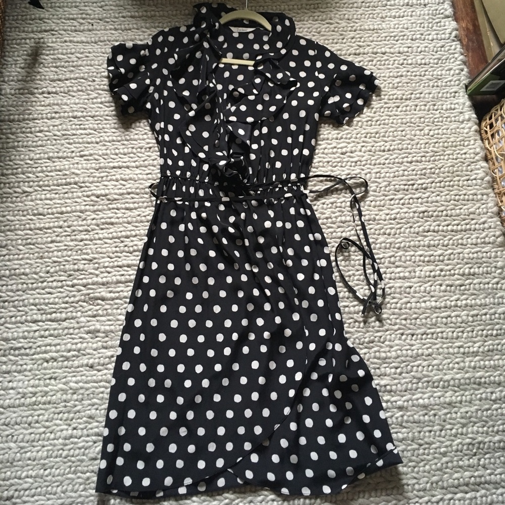 Tucker Silk Ruffle Polka Dot Dress S